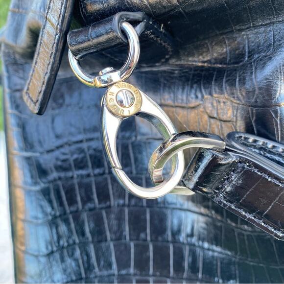 Henri Bendel Black Croc Print Leather Satchel - Picture 8 of 14